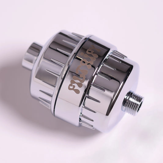 Filtrify chrome shower filter – close-up on white background | variant:chrome