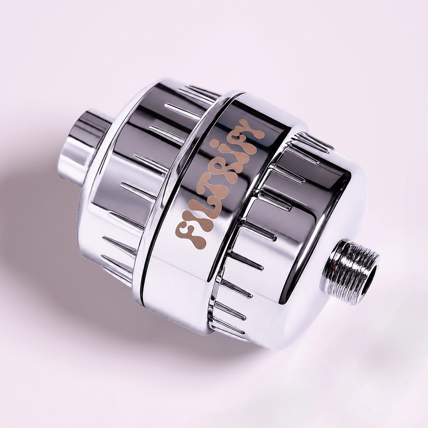Filtrify chrome shower filter – close-up on white background | variant:chrome