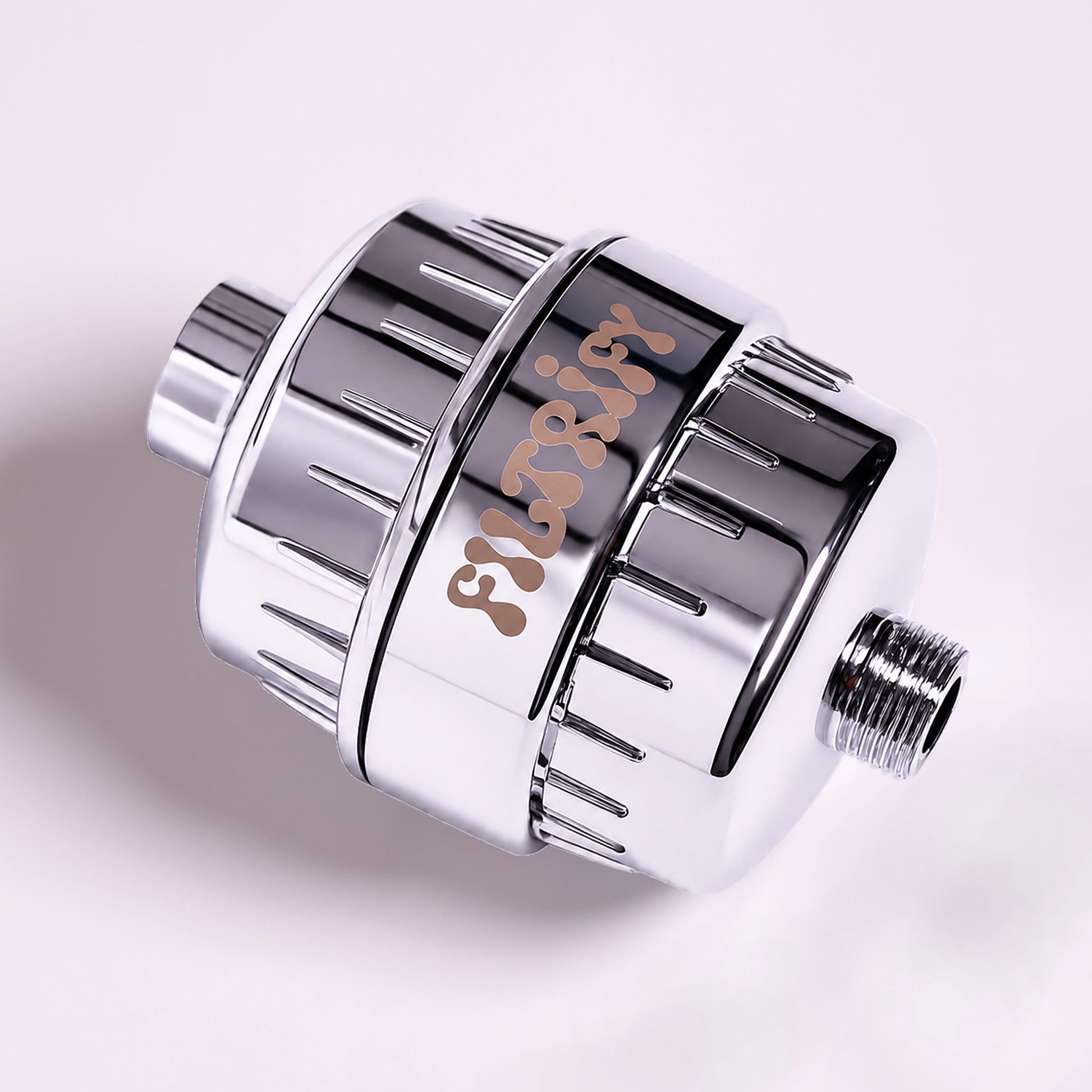 Filtrify chrome shower filter – close-up on white background | variant:chrome